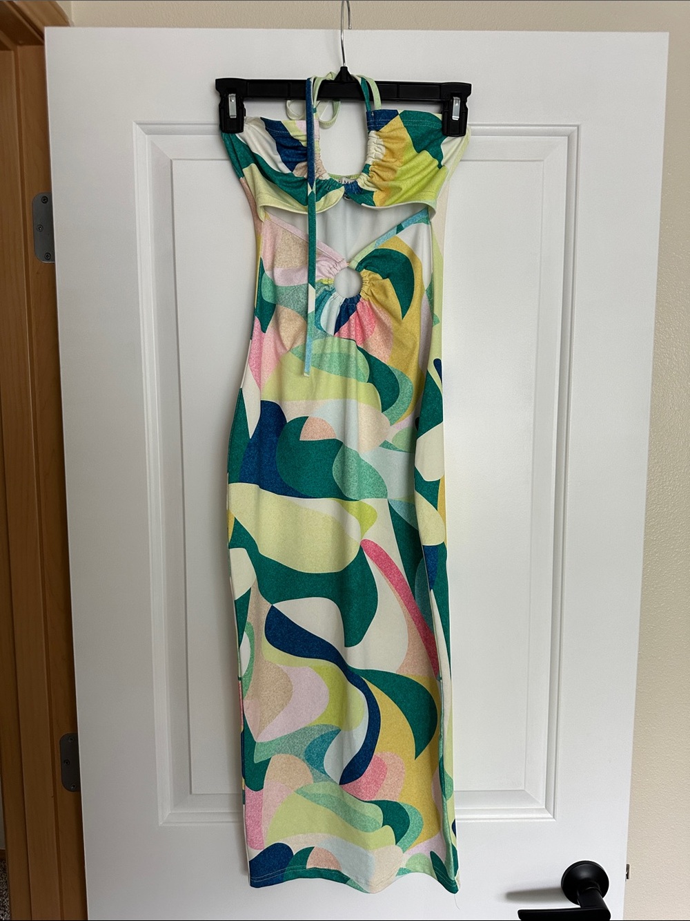Abstract Print Halter Midi Dress in Multi-Color